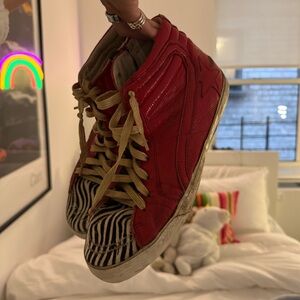 Golden Goose Red High-Top Sneakers with Zebra Print
